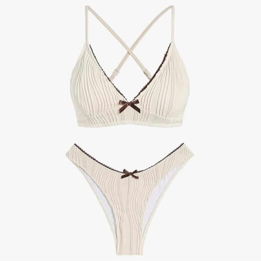 Zaful Cream and Brown Bikini Set
